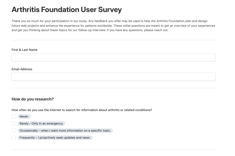 The user survey — phase one, self-paced quantitative questions
