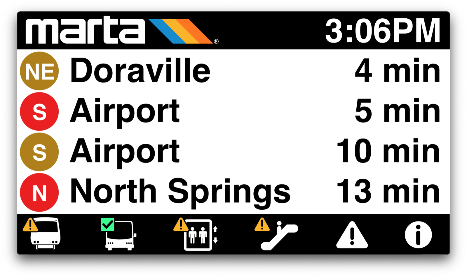 MARTA digital arrivals board