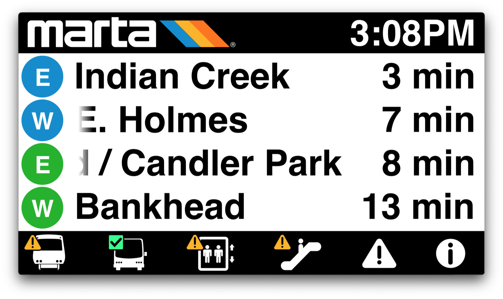 Rail-line arrivals board across multiple lines